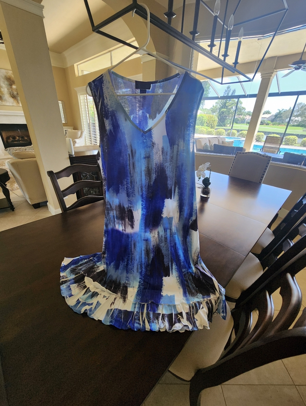 Blue and White Abstract Print Dress